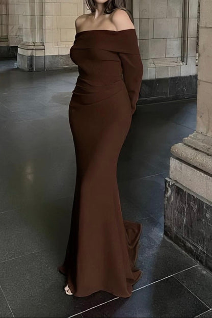 Off-the-Shoulder Mermaid Gown with Long Sleeves