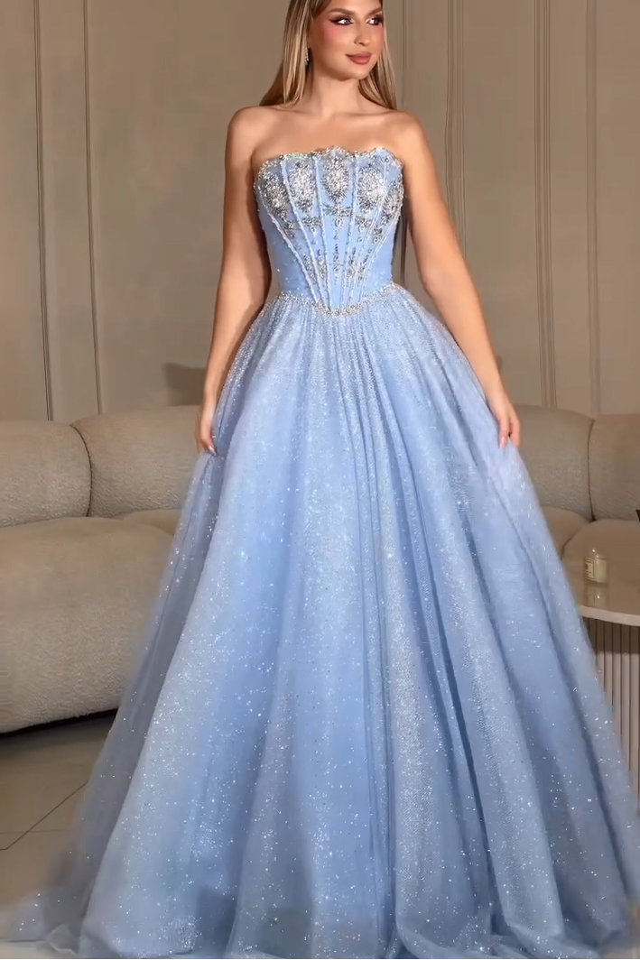 Glitter Corset Ball Gown with Rhinestones