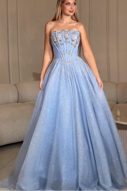 Glitter Corset Ball Gown with Rhinestones