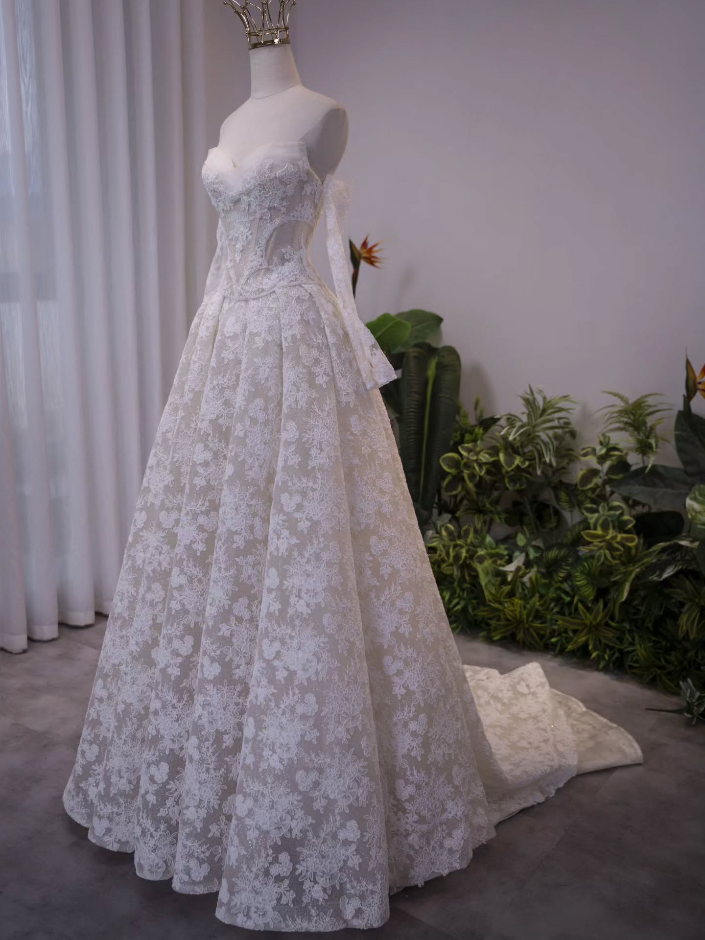 Off Shoulder Lace Corset A-Line Wedding Gown