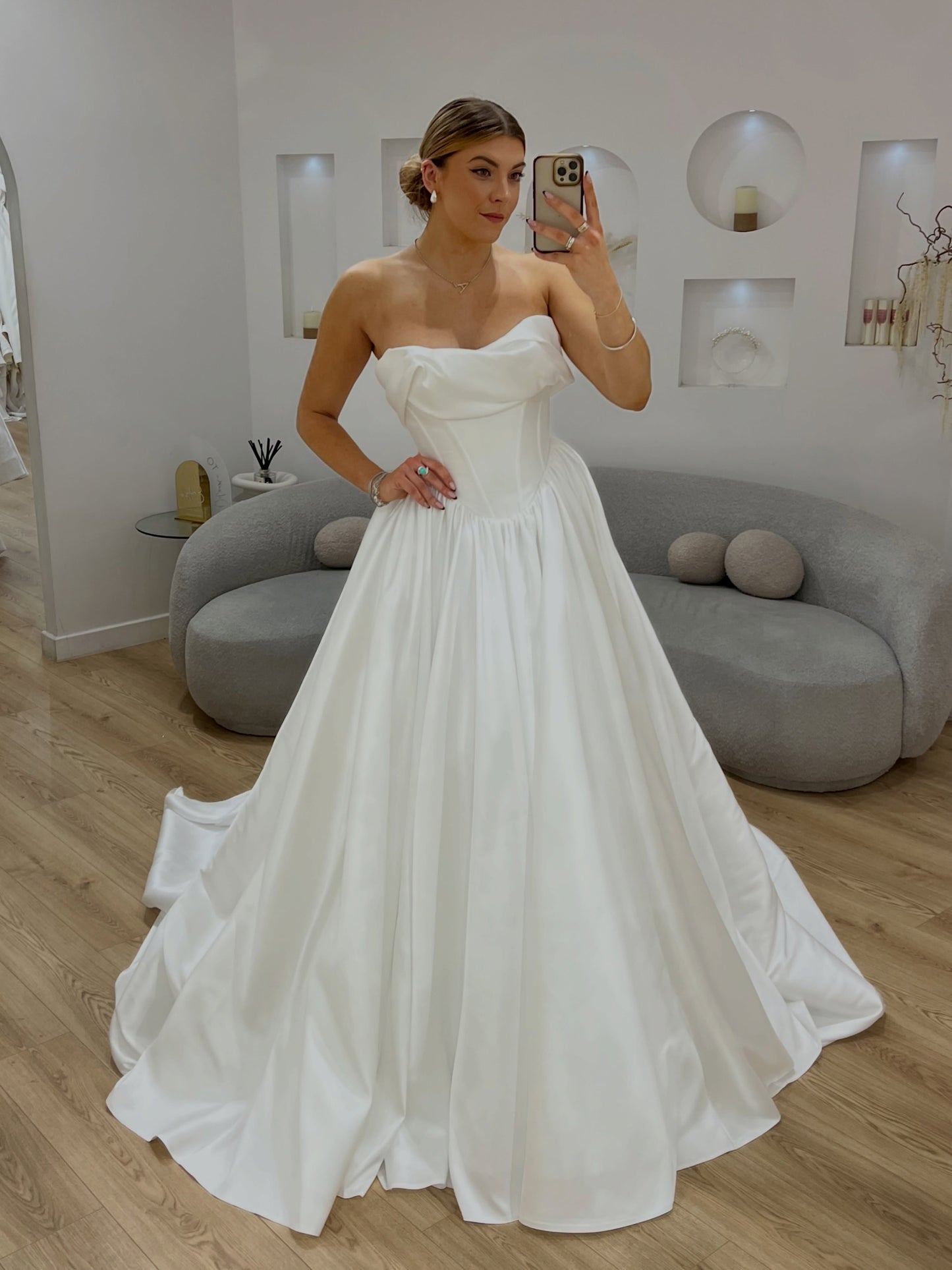 Strapless Satin Ball Gown Wedding Dress with Corset Bodice