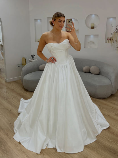 Strapless Satin Ball Gown Wedding Dress with Corset Bodice