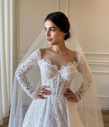 Long Sleeve Lace Ball Gown Wedding Dress