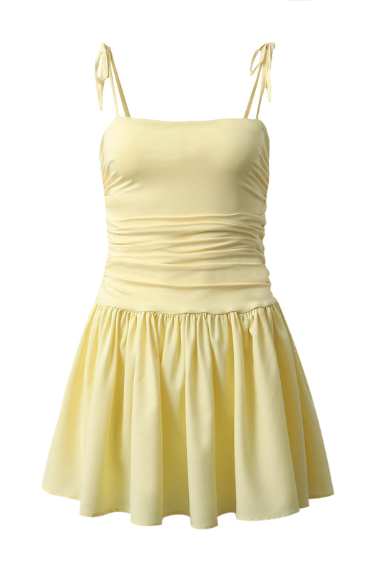 Ruched Tie-Strap Mini A-Line Dress
