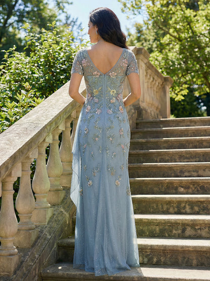 Floral Embroidered Sheath Evening Gown