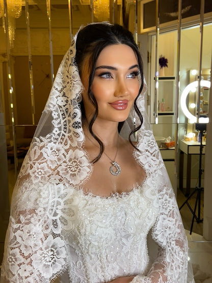 Off-the-Shoulder Lace Long Sleeve Ball Gown Wedding Dress