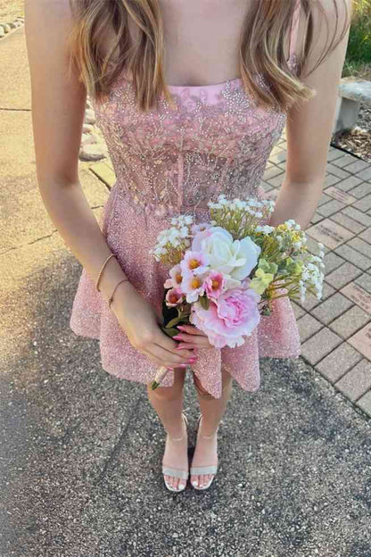 Sequin Corset Mini Dress with Lace-Up Back