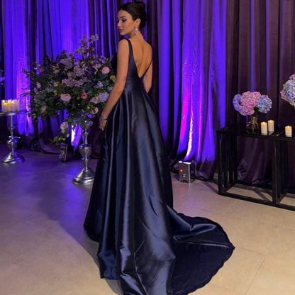 Square Neck A-Line Gown with Train