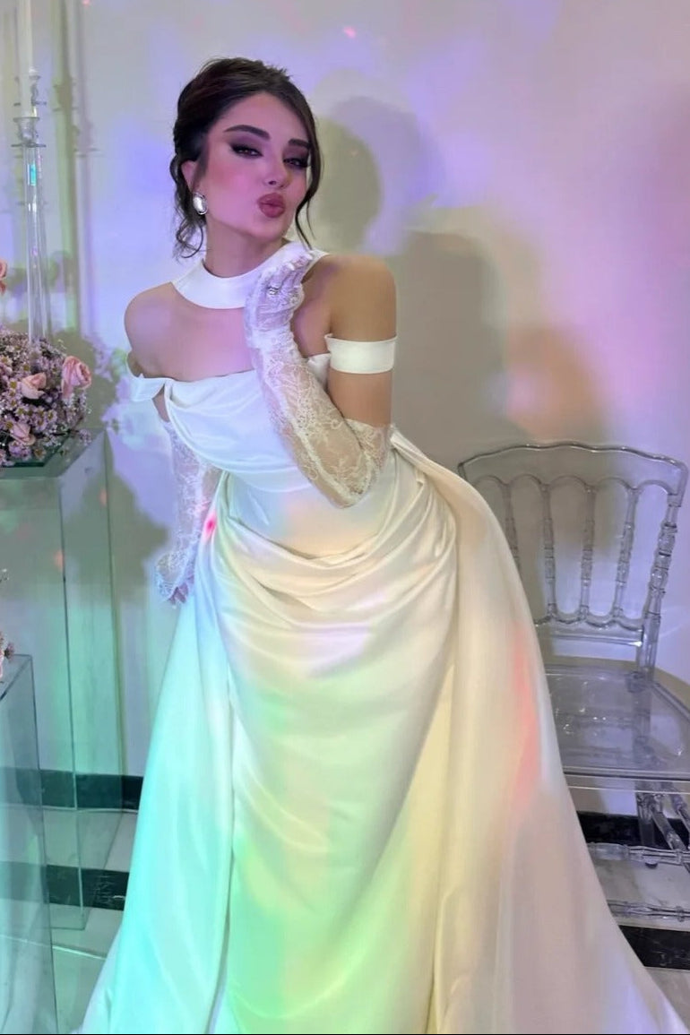 Choker Off-the-Shoulder Satin Wedding Gown