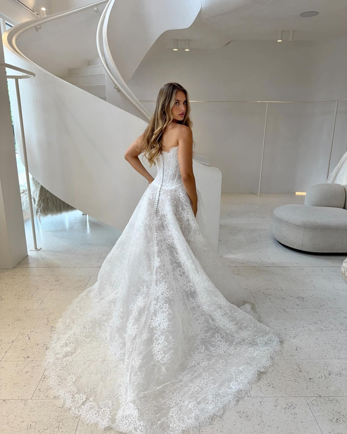 Strapless Lace Corset Ball Gown Wedding Dress