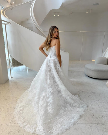 Strapless Lace Corset Ball Gown Wedding Dress