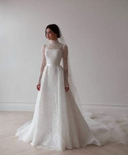 High Neck Lace A-Line Wedding Dress