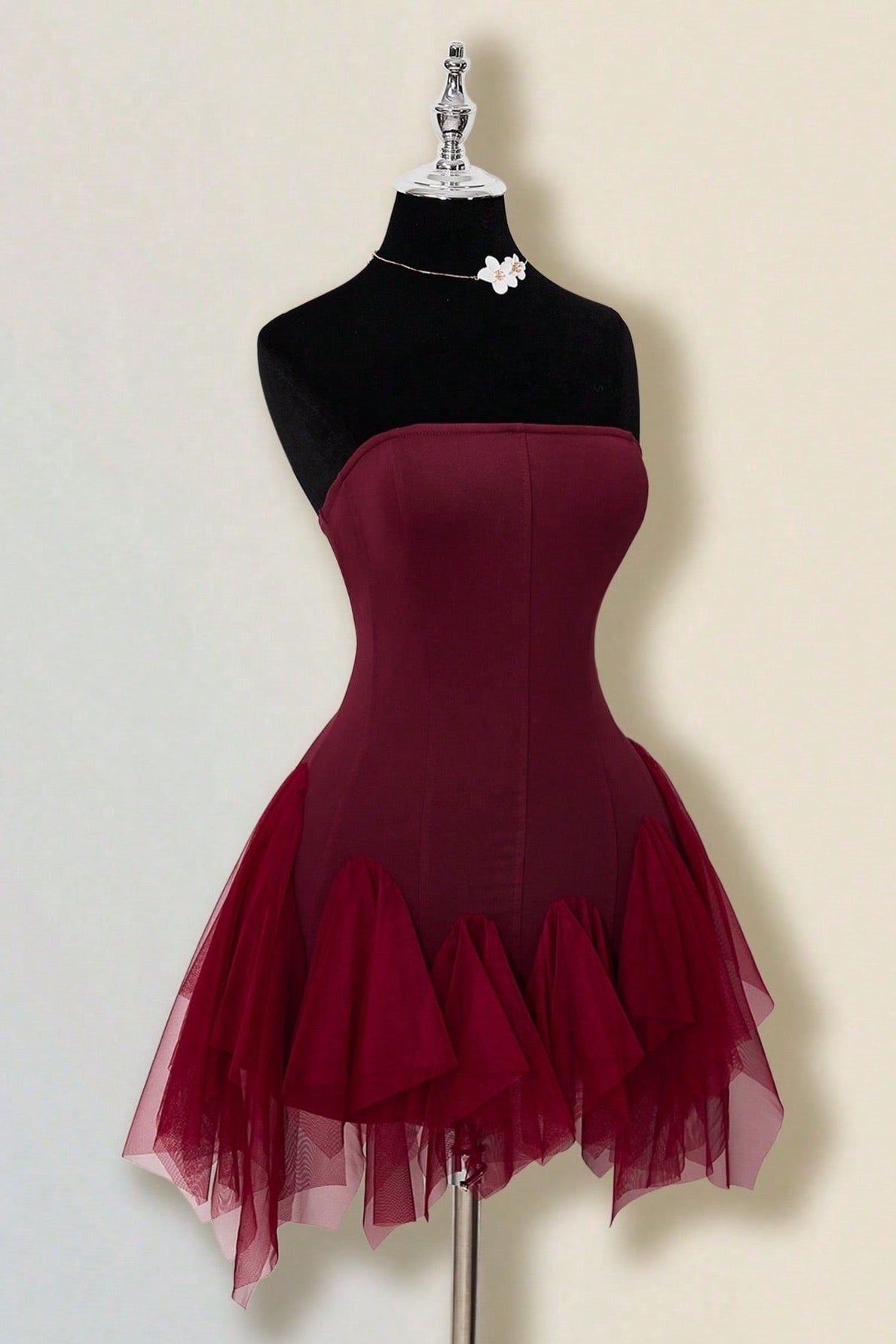 Strapless Corset Mini Dress with Tulle Skirt