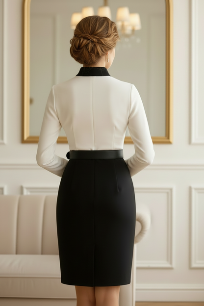 Asymmetrical Button-Front Belted Sheath Dress