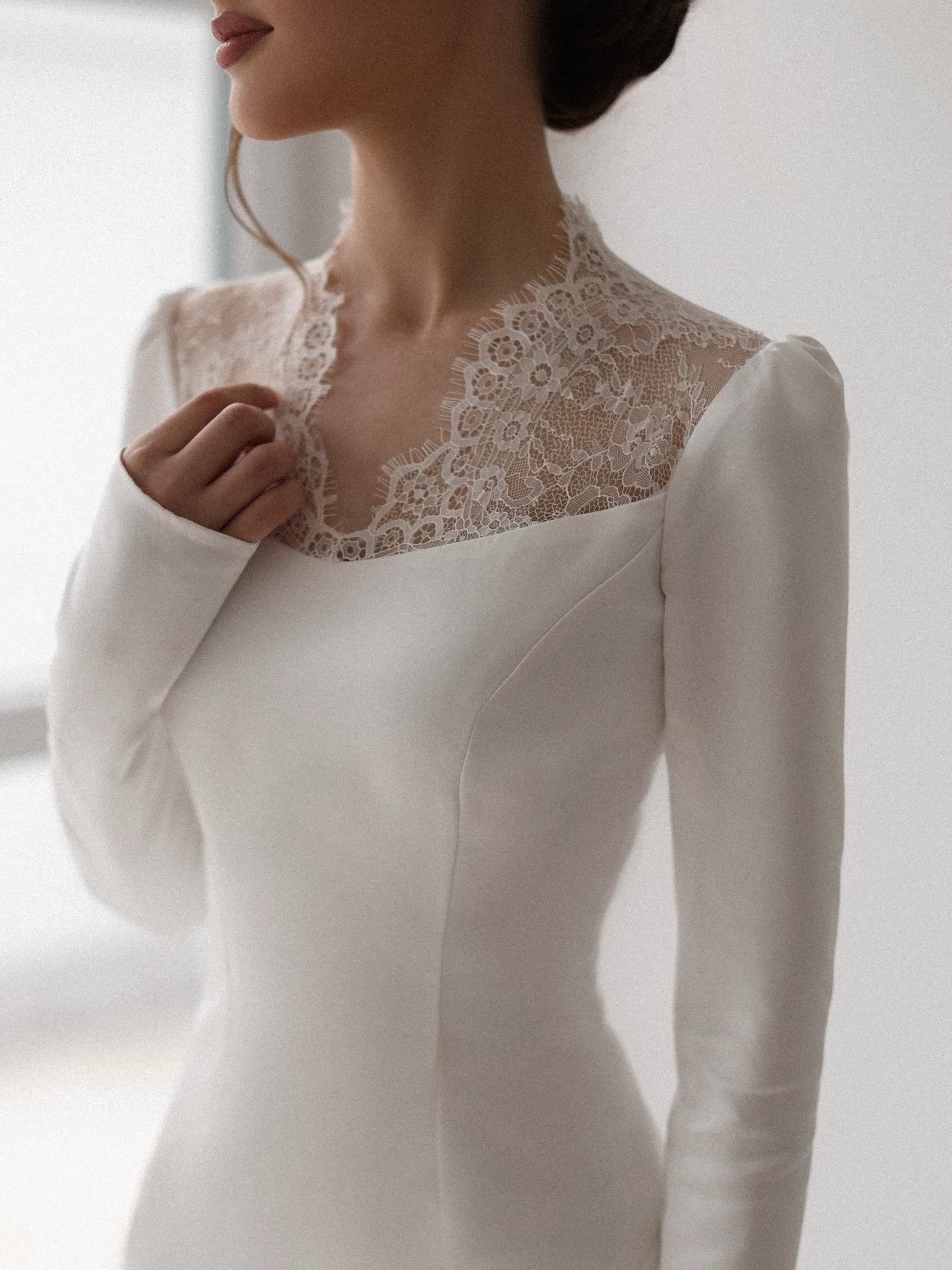 Long Sleeve Mermaid Wedding Dress with Lace Inset