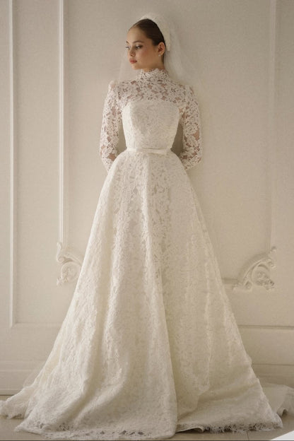 High Neck Lace A-Line Wedding Dress