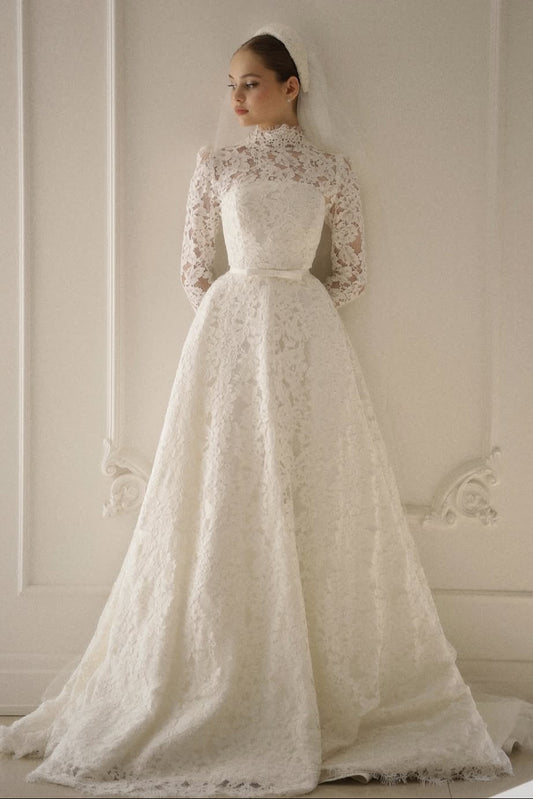 High Neck Lace A-Line Wedding Dress