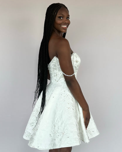 Strapless Corset A-Line Mini Dress with Pearl Details
