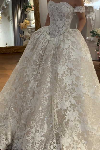 Sequin Lace Corset Ball Gown Wedding Dress