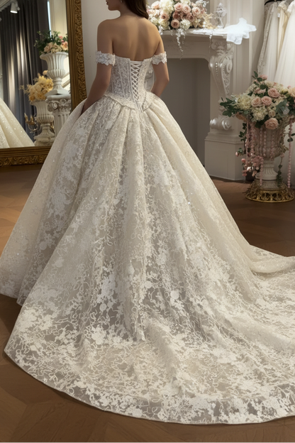 Sequin Lace Corset Ball Gown Wedding Dress