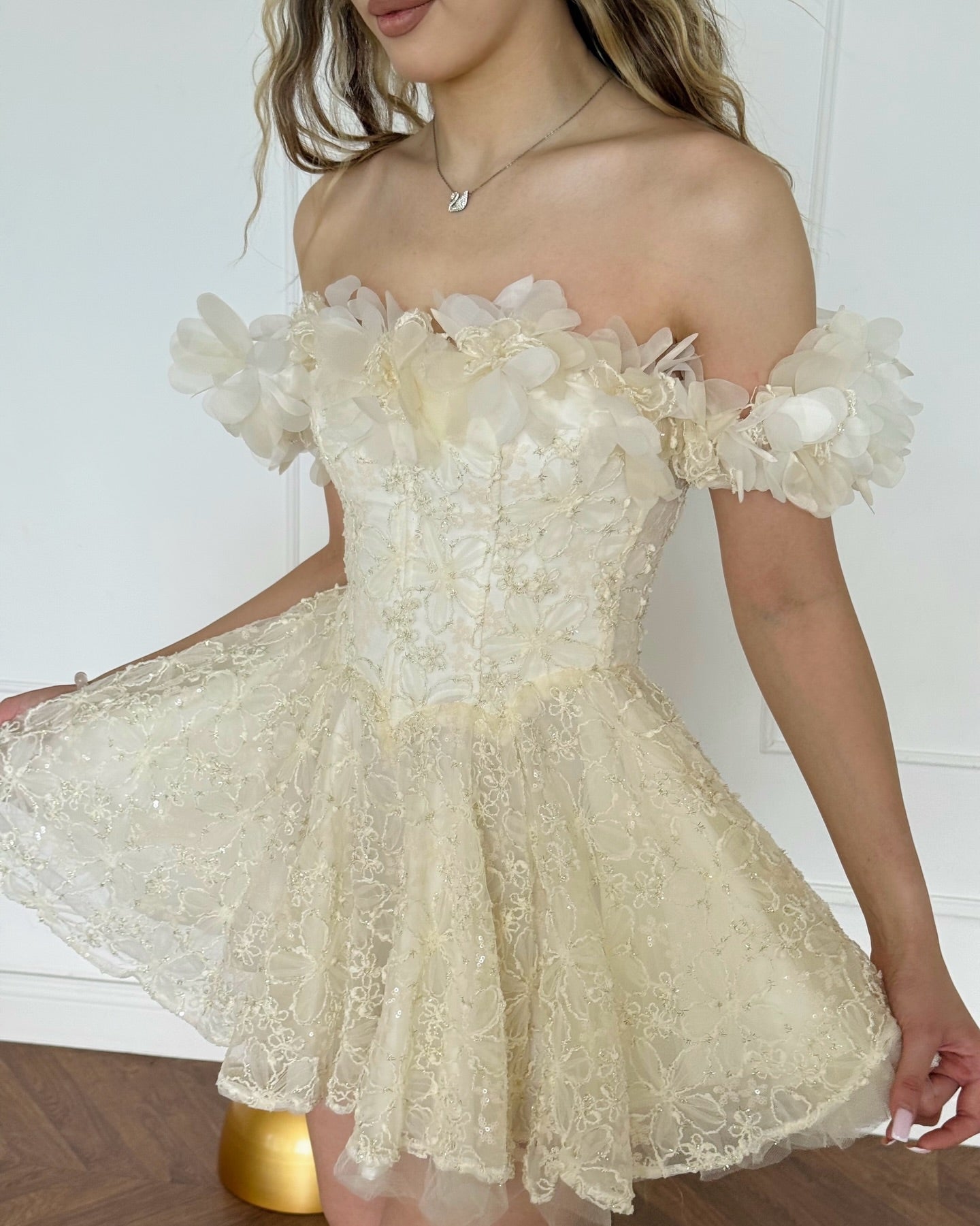 Off-the-Shoulder Corset Lace Mini Princess Dress