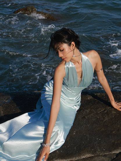 Halter Neck Satin Mermaid Evening Gown