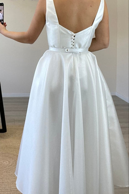 Square Neck Corset A-Line Tea-Length Dress