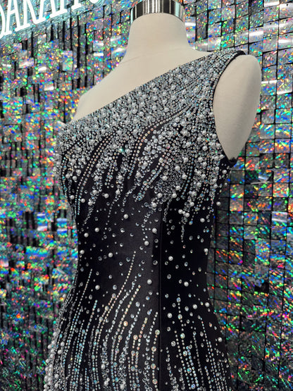 Rhinestone and Pearl One-Shoulder Bodycon Dress