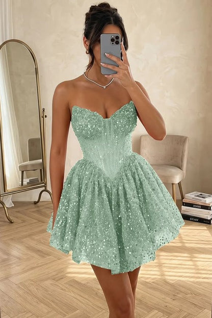 Strapless Corset Sequin A-Line Mini Dress