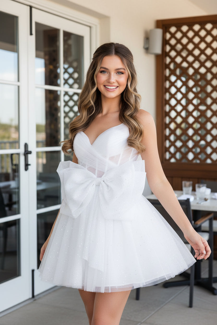 Glitter Tulle A-Line Homecoming Dress with Bows