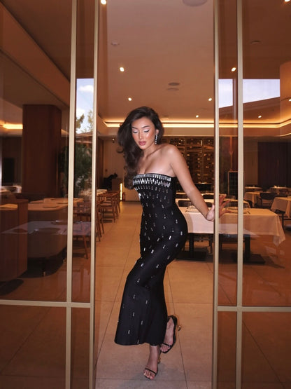 Strapless Embellished Column Maxi Dress