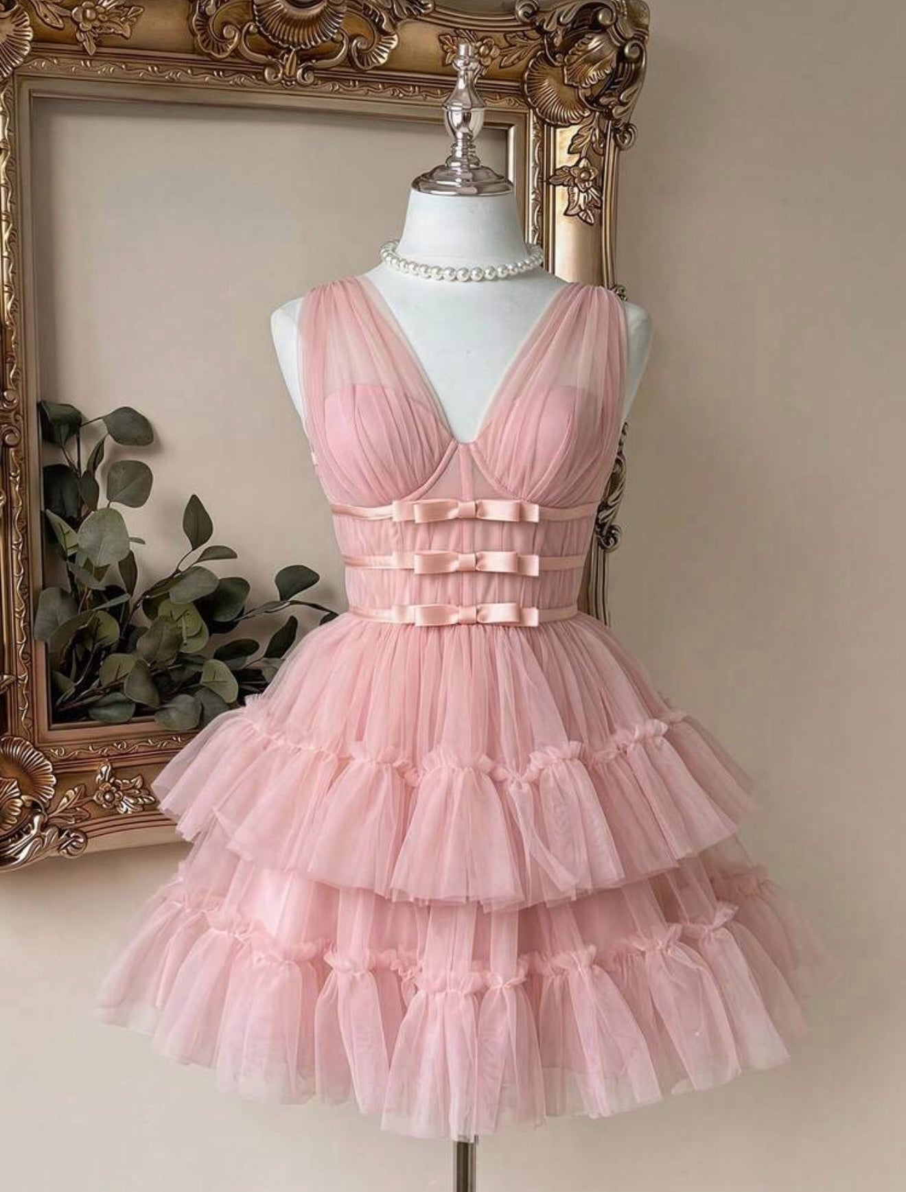 Corset V-Neck Tiered Tulle Homecoming Dress