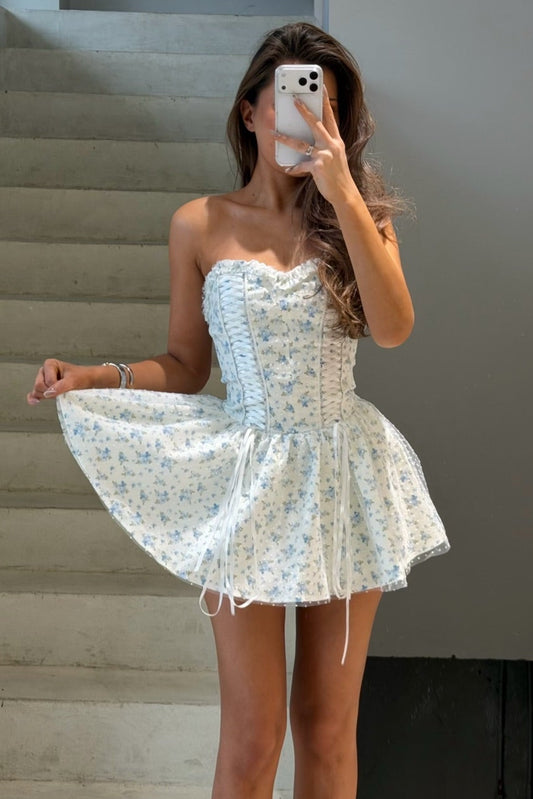 Floral Strapless Corset Fit and Flare Mini Dress