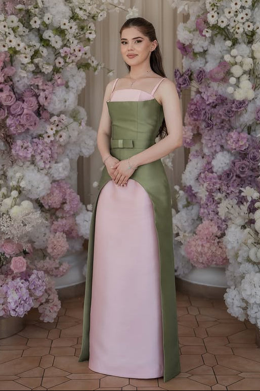 Two-Tone Column Evening Gown with Overskirt