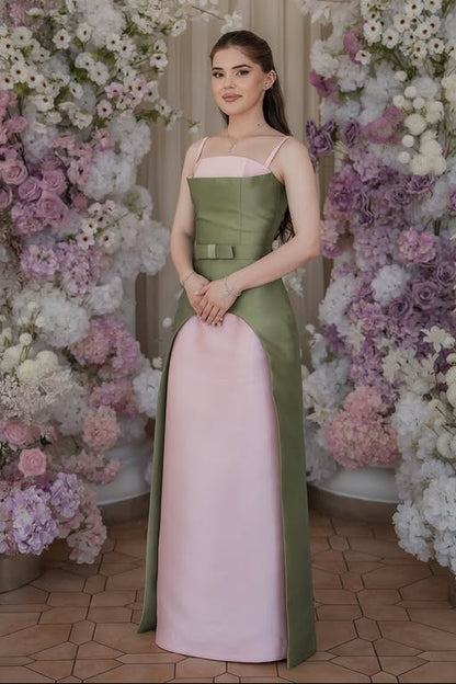 Two-Tone Column Evening Gown with Overskirt