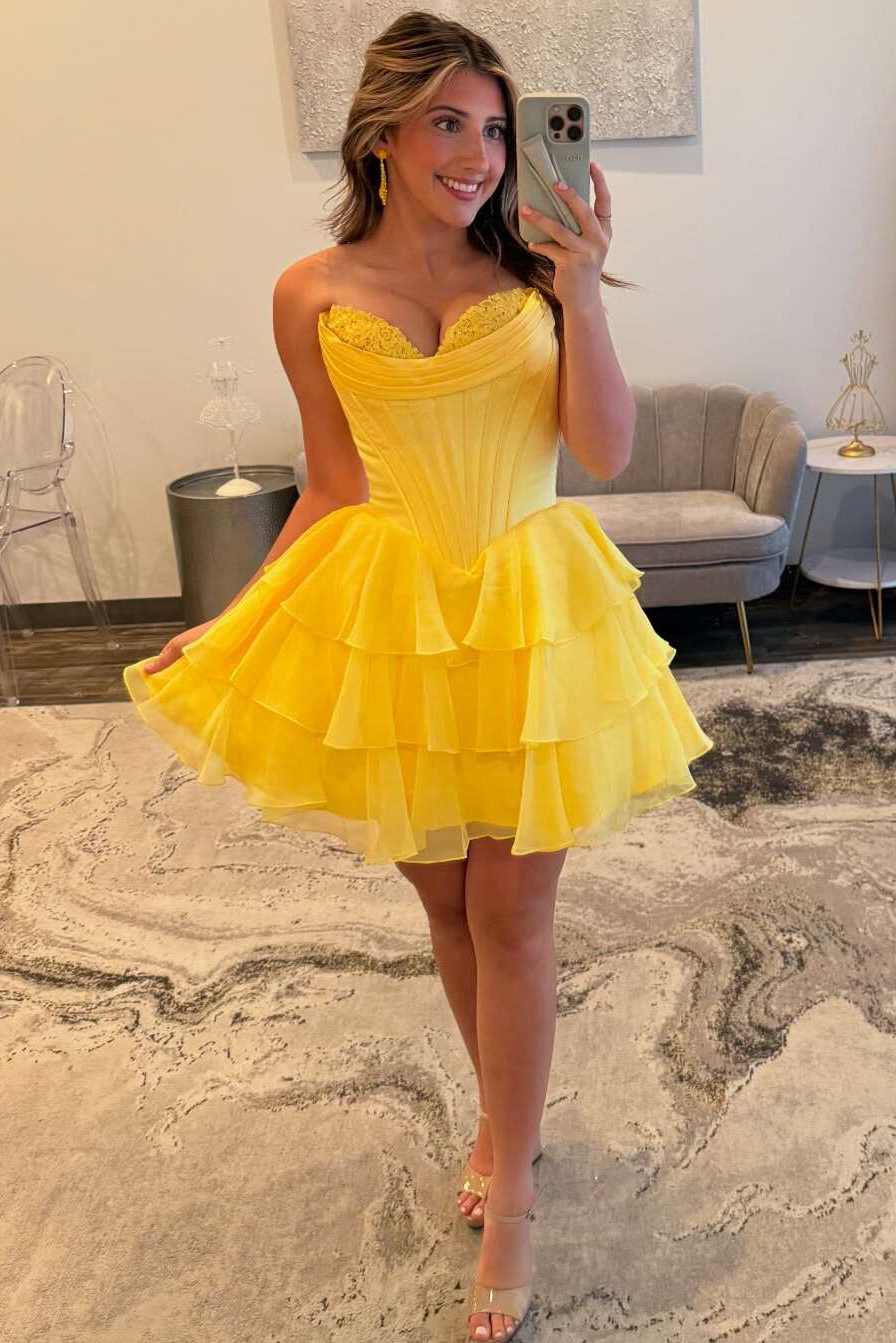 Strapless Corset Tiered Ruffle Homecoming Dress