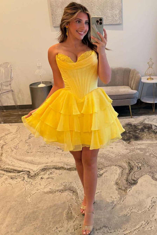 Strapless Corset Tiered Ruffle Homecoming Dress
