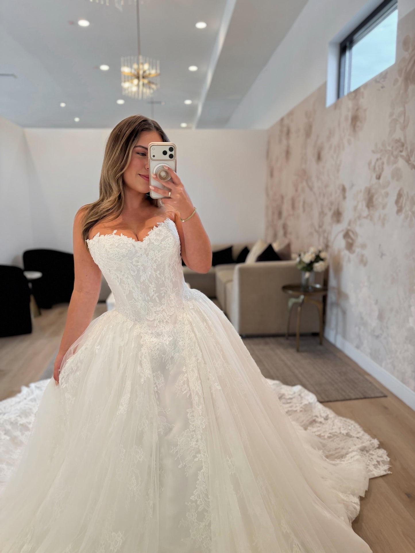 Strapless Sweetheart Lace Ball Gown Wedding Dress