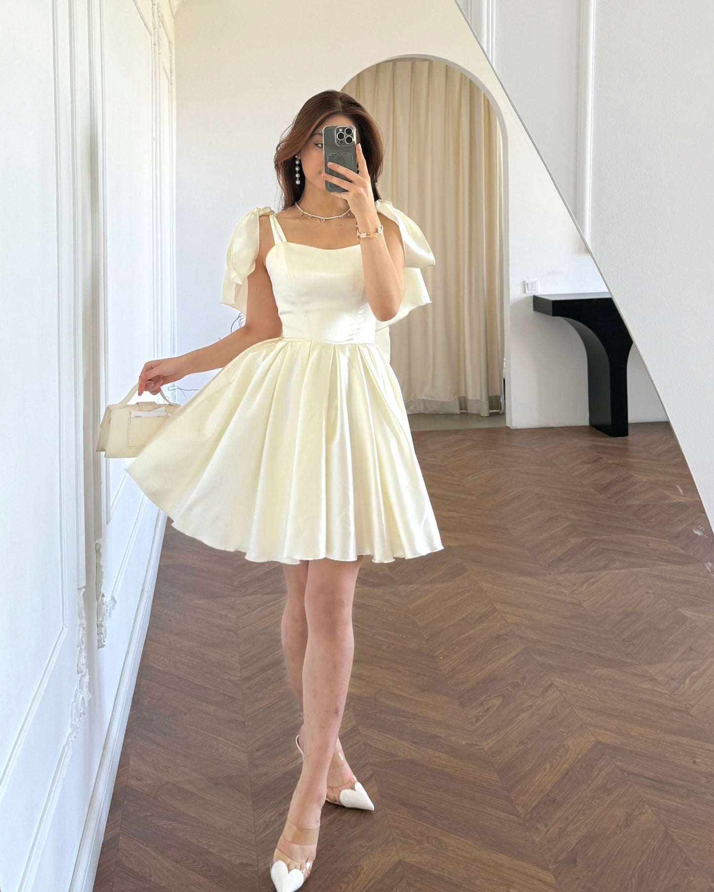 Satin Corset Mini Dress with Shoulder Bows