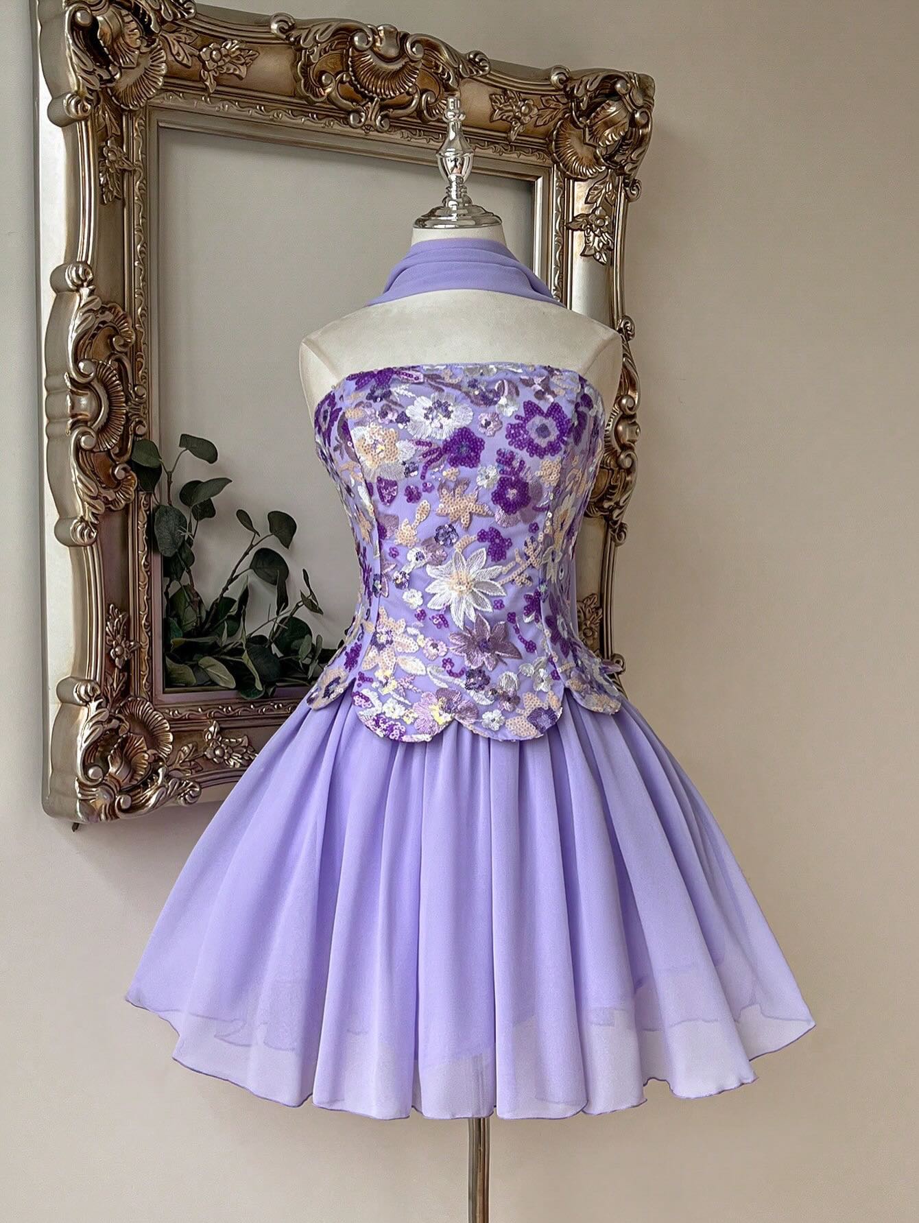 Strapless Floral Embroidered Corset Mini Dress