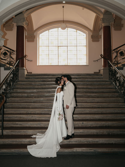Strapless Wedding Dress with Trailing Neck Drape