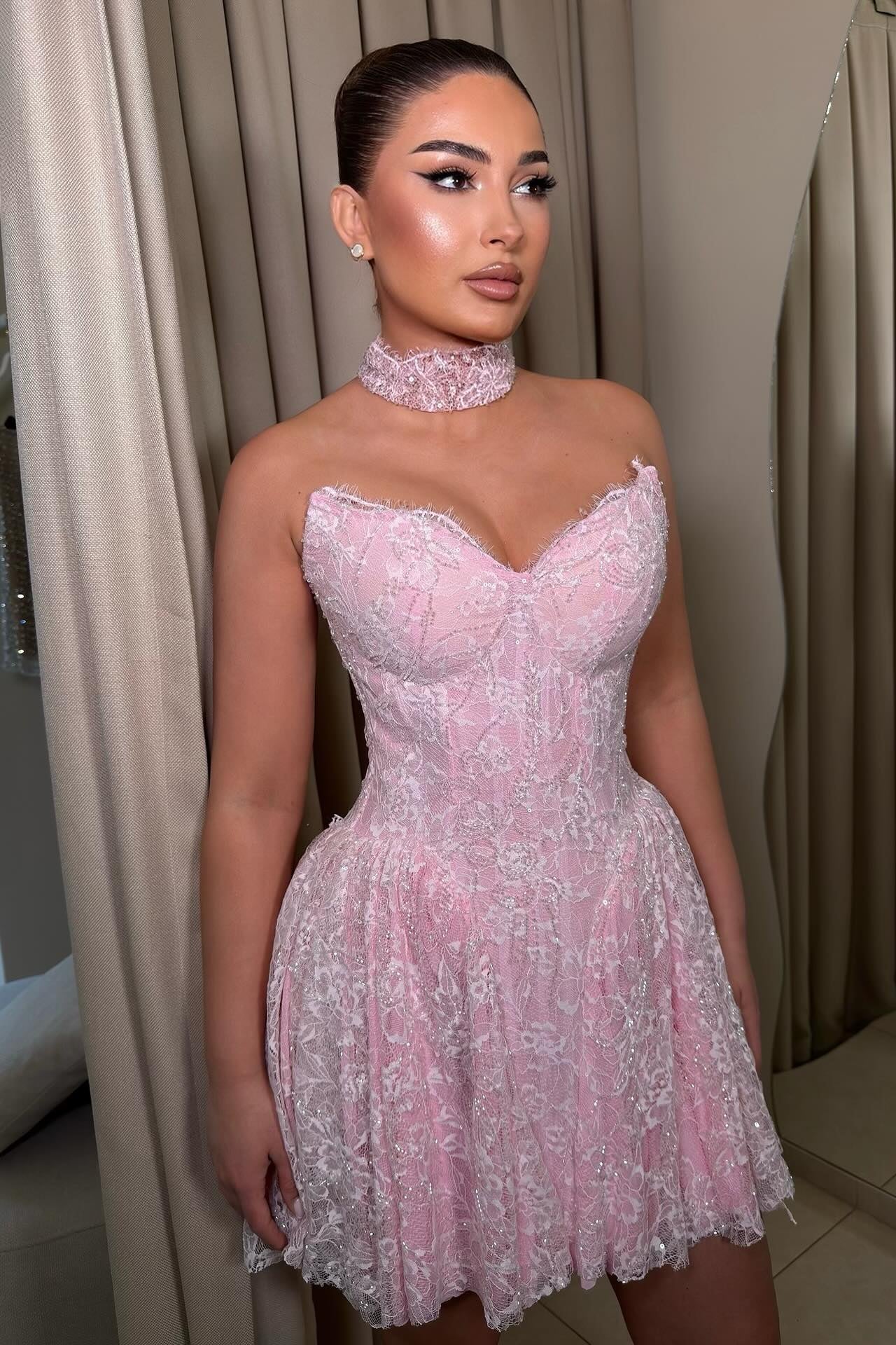Strapless Corset Lace A-Line Mini Dress