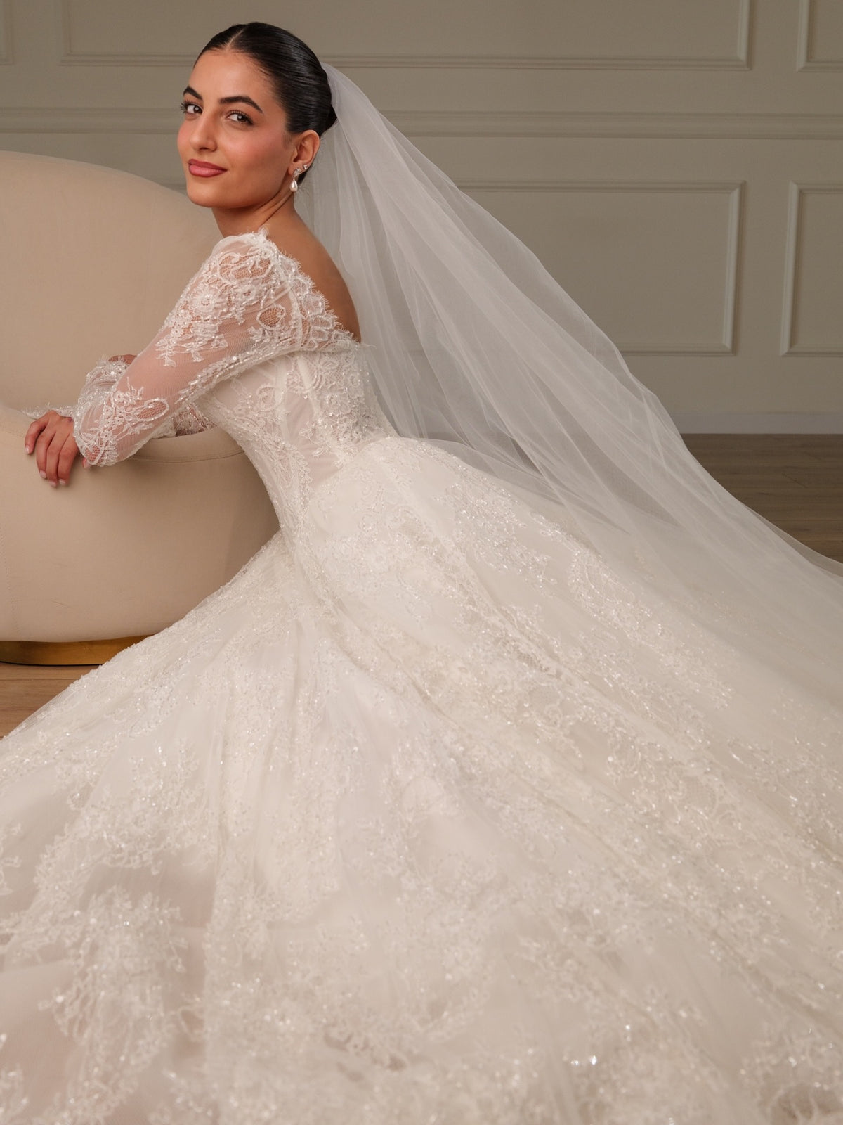 Lace Corset Ball Gown Wedding Dress with Sleeves
