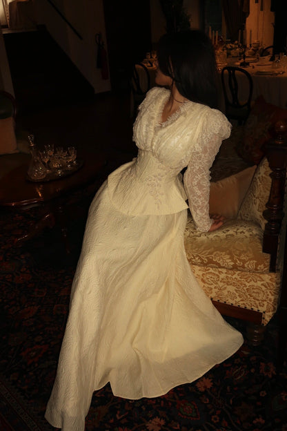 Lace Long Sleeve Corset Peplum Ball Gown