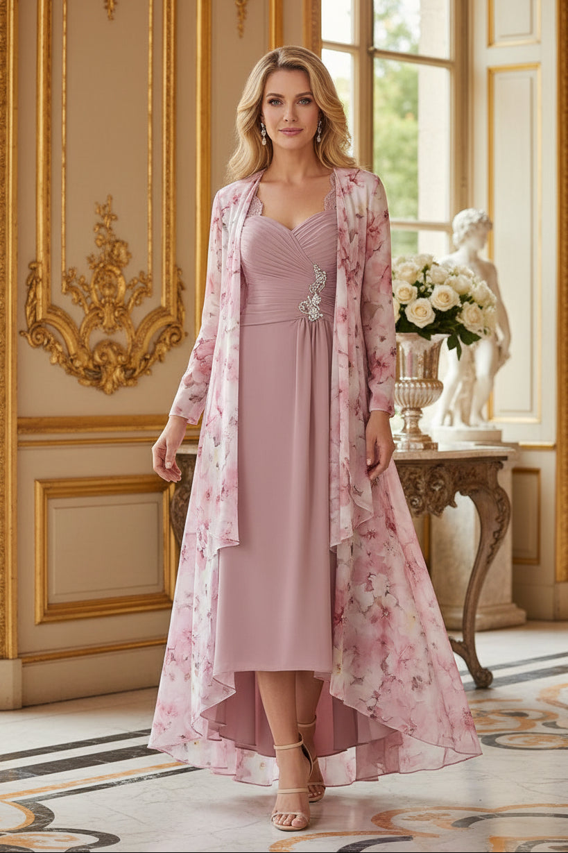 Midi Dress and High-Low Floral Duster Jacket Set