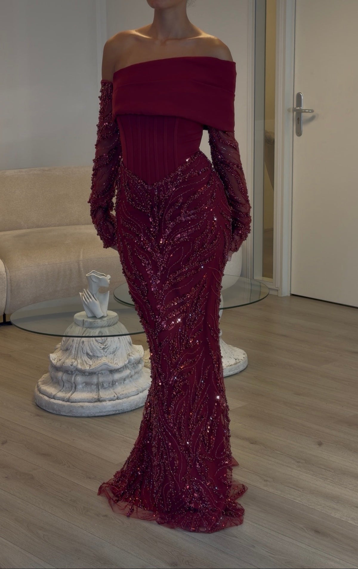 Off-Shoulder Corset Mermaid Gown with Beading