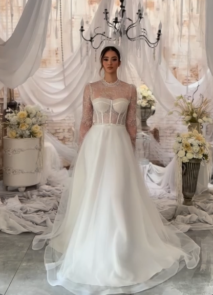 Corset Lace Wedding Dress with Long Sleeves