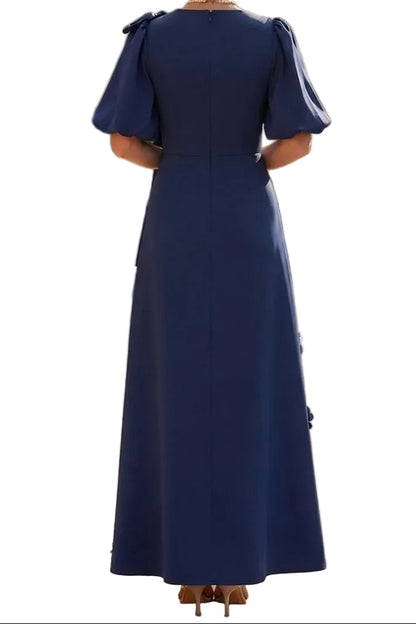 A-Line Floor-Length Dress with 3D Flower Appliqués