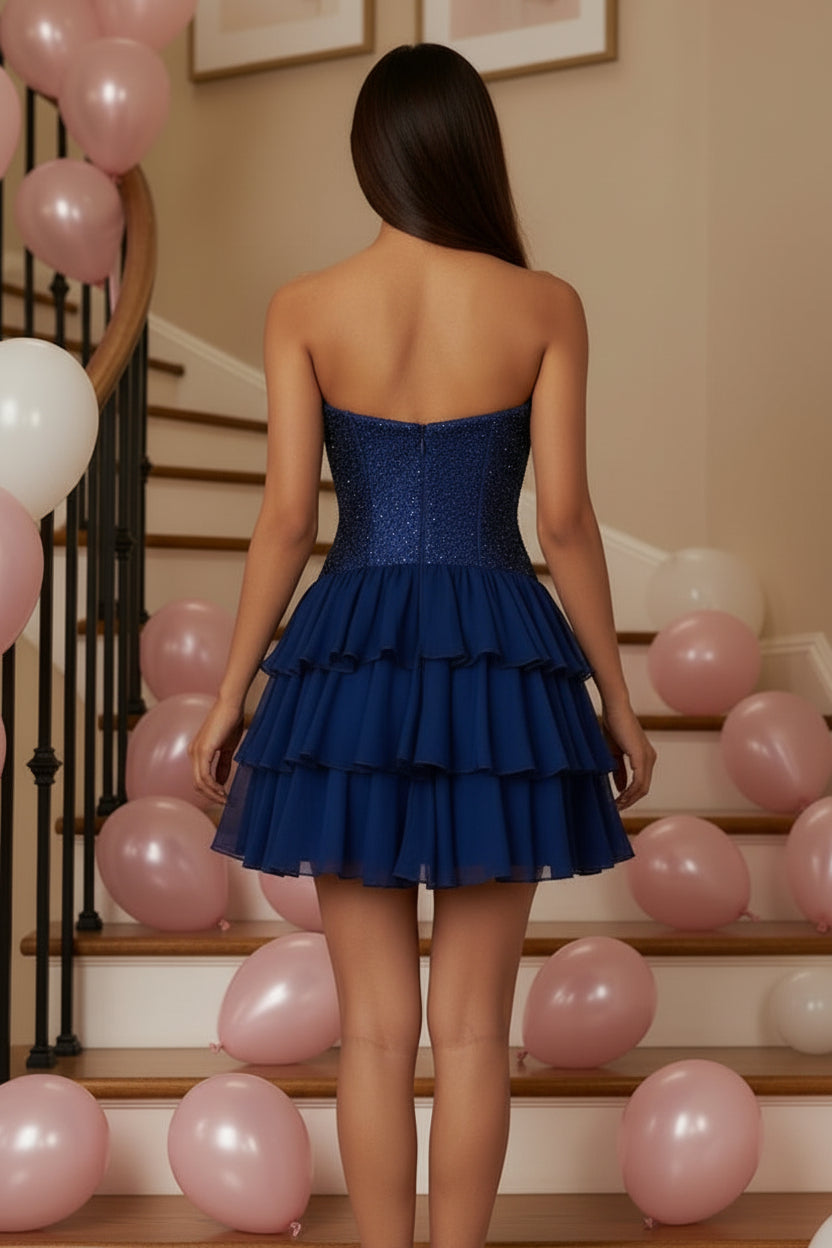 Strapless Cut-Out Tiered Ruffle Cocktail Dress