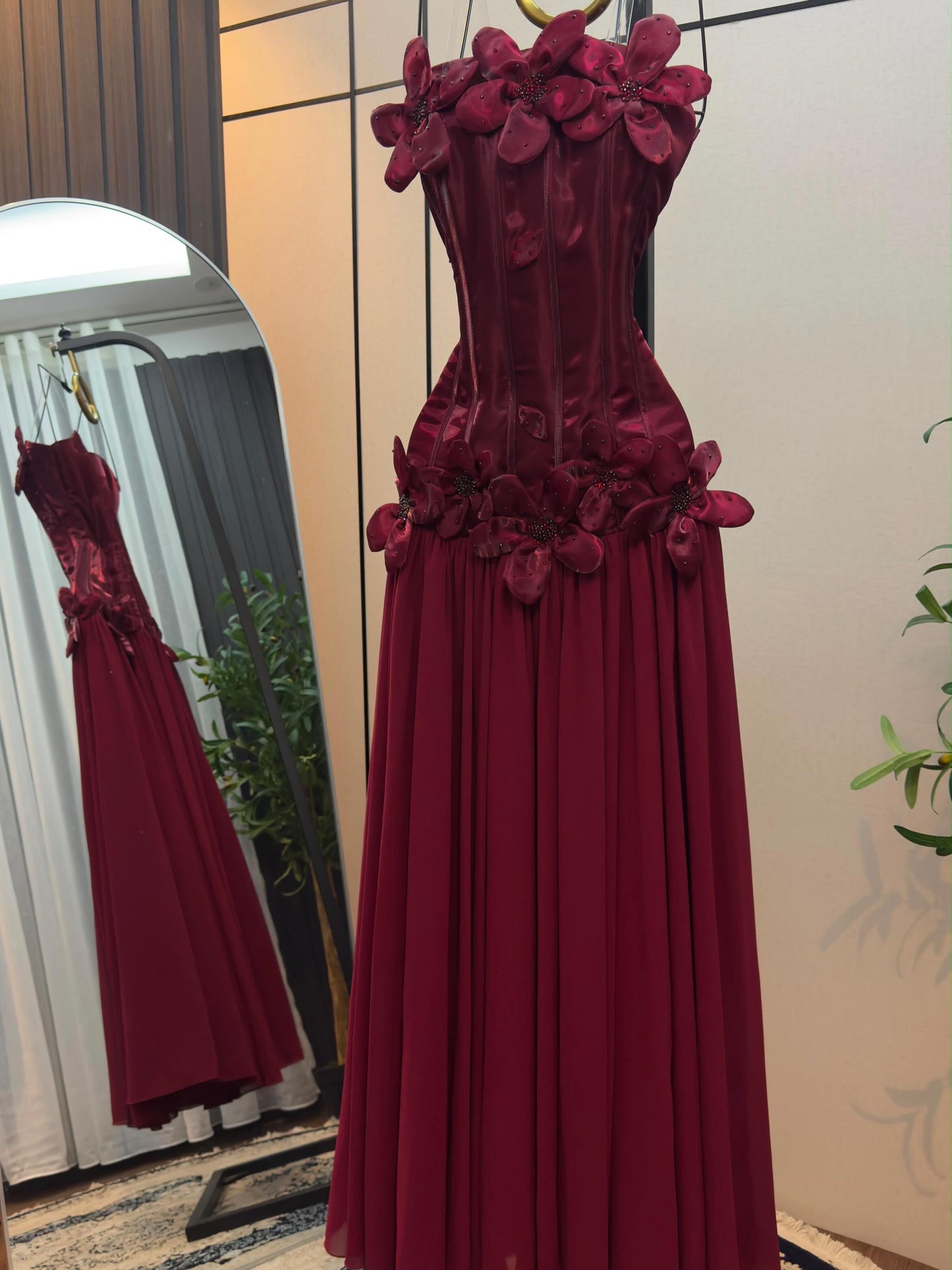Strapless Corset A-Line Evening Gown with 3D Flowers